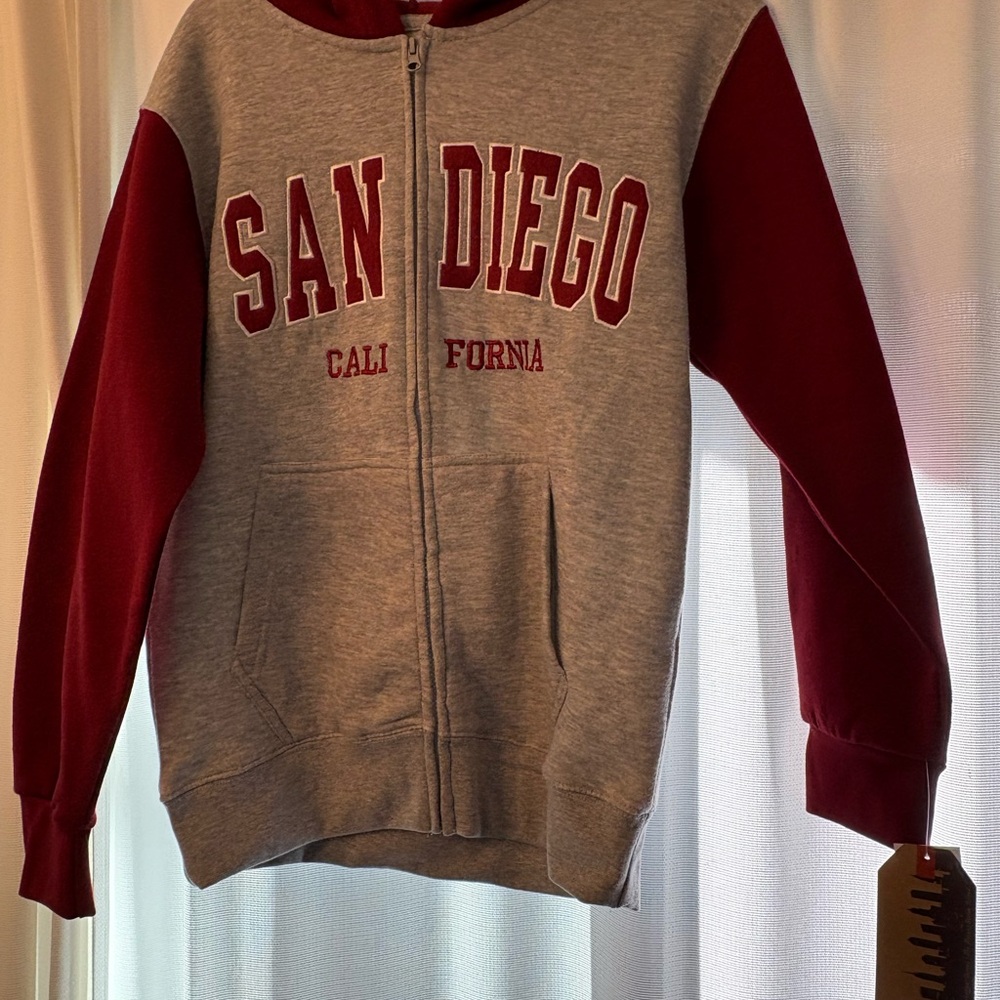 NEW w/ tags-San Diego Two-Tone Zip Front Hoodie Jacket - Grey & Maroon